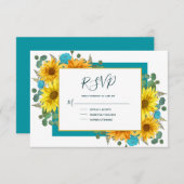 Rustige Zonnebloem Blauwgroen Blauwe Rozen Land We RSVP Kaartje (Voorkant / Achterkant)