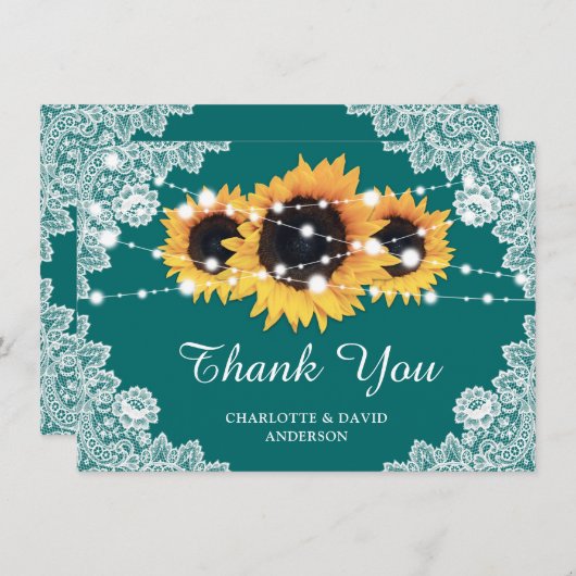 Rustige Zonnebloem Blauwgroen bruiloft Hartelijk d Bedankkaart (Voorkant / Achterkant)