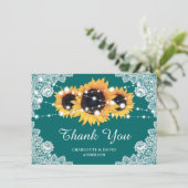 Rustige Zonnebloem Blauwgroen bruiloft Hartelijk d Bedankkaart (Staand voorkant)