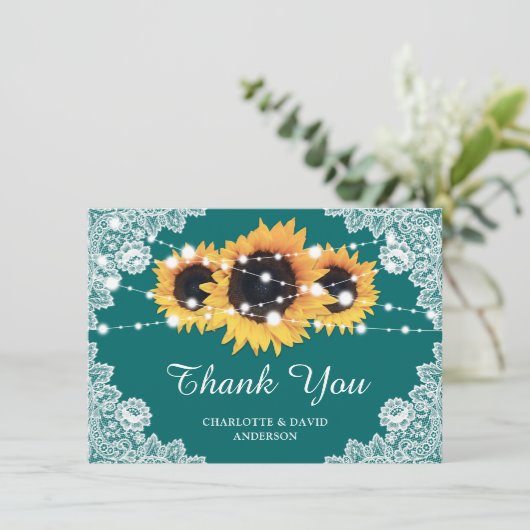 Rustige Zonnebloem Blauwgroen bruiloft Hartelijk d Bedankkaart (Staand voorkant)