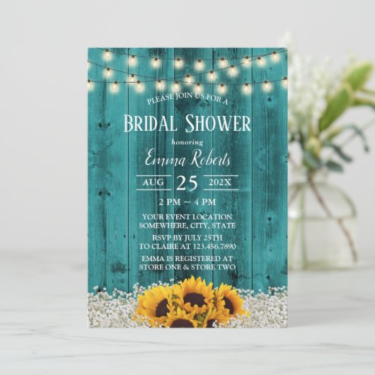 Rustige Zonnebloem Blauwgroen Vrijgezellenfeest va Kaart (Staand voorkant)