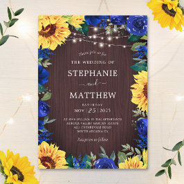 Rustige zonnebloem Blue Floral Wedding Kaart