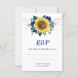 Rustige zonnebloem Blue Floral Wedding RSVP Kaartje