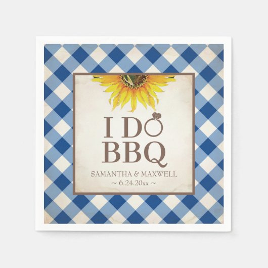 Rustige zonnebloem Blue I Do BBQ Servet (Voorkant)