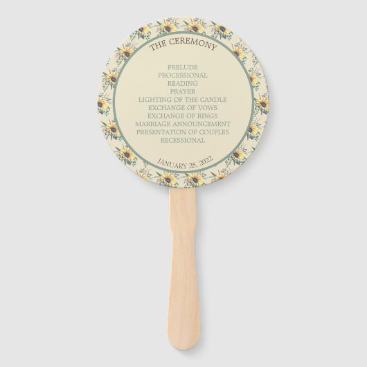 Rustige zonnebloem - Botanische bruiloft - Gegeven Handwaaier (Achterkant)