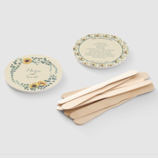 Rustige zonnebloem - Botanische bruiloft - Gegeven Handwaaier (Niet-gemonteerd)