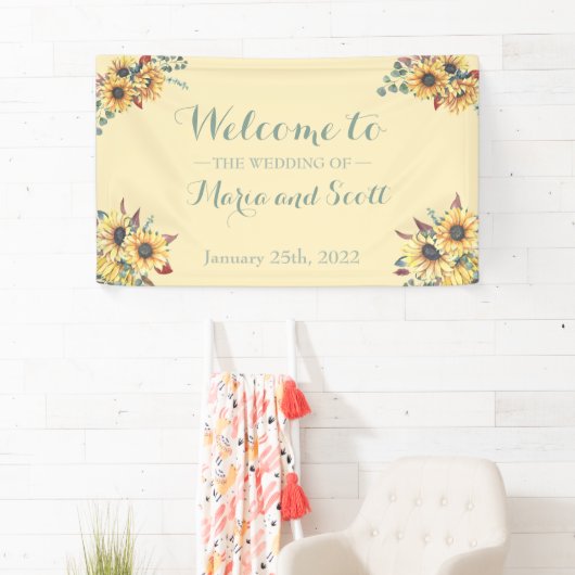 Rustige zonnebloem Botanische bruiloft Spandoek (Insitu)