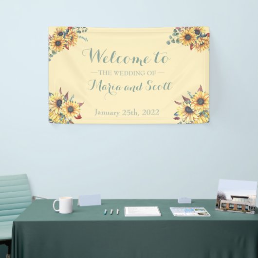 Rustige zonnebloem Botanische bruiloft Spandoek (Beurs)