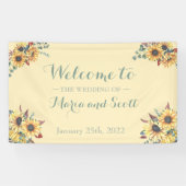 Rustige zonnebloem Botanische bruiloft Spandoek (Horizontaal)