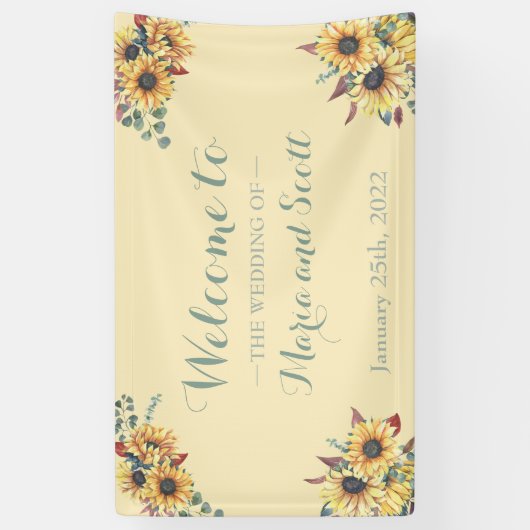 Rustige zonnebloem Botanische bruiloft Spandoek (Verticaal)