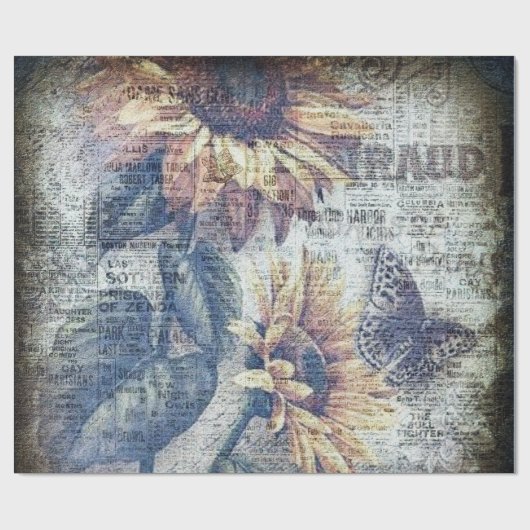 Rustige zonnebloem Boterfly Ephemeral Cadeaupapier (Vlak)