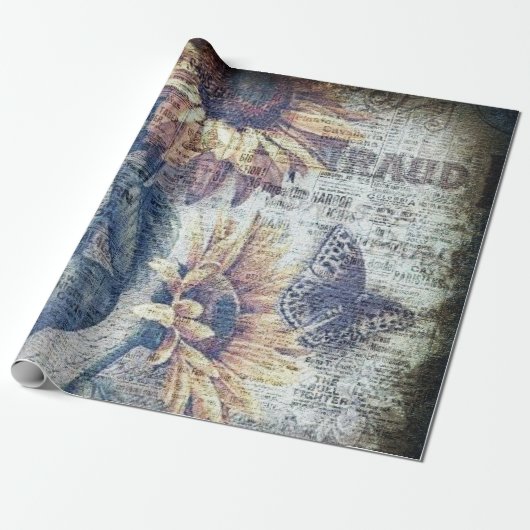 Rustige zonnebloem Boterfly Ephemeral Cadeaupapier (Uitgerold)