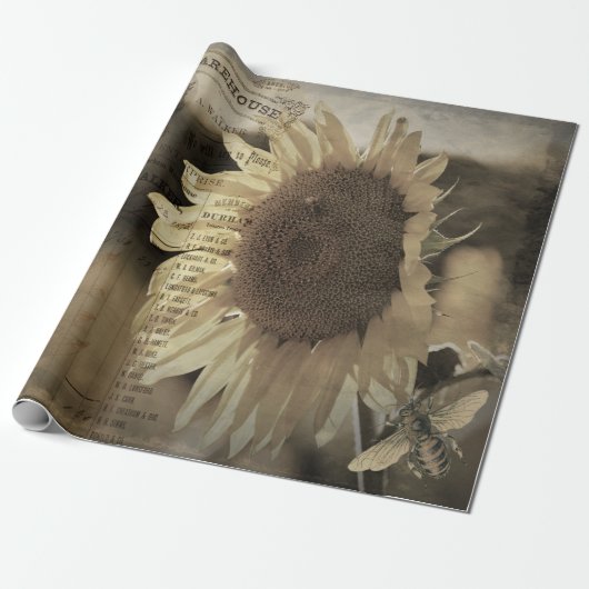 Rustige zonnebloem Boterfly Ephemeral Cadeaupapier (Uitgerold)