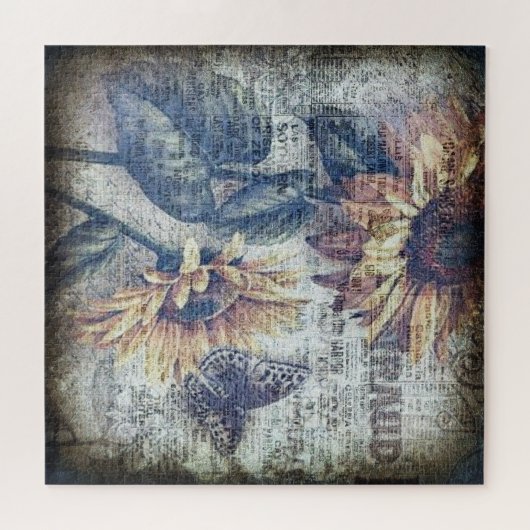 Rustige zonnebloem Boterfly Ephemeral Legpuzzel (Horizontaal)