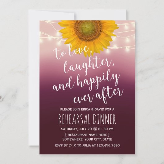 Rustige Zonnebloem Bourgogne Red Rehearsal Dinner Kaart (Voorkant)