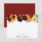 Rustige Zonnebloem Bourgogne Roos Floral Waterverf Notitiekaartje (Voorkant / Achterkant)