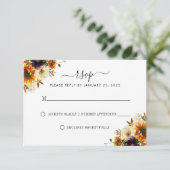 Rustige zonnebloem Bourgogne Roos Moderne bruiloft RSVP Kaartje (Staand voorkant)