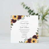 Rustige zonnebloem Bourgogne Rozen Eucalyptus Wedd Kaart (Staand voorkant)