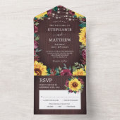 Rustige Zonnebloem Bourgogne Rozen Lights Wedding All In One Uitnodiging (Binnen)