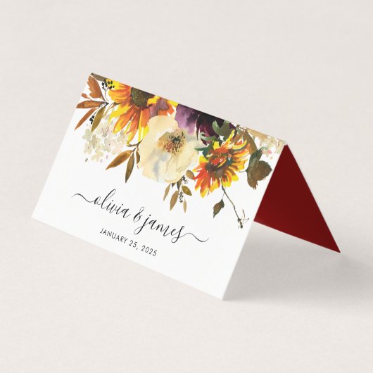 Rustige Zonnebloem Bourgogne Waterverf - Dall Wedd Kaart (Voorkant)