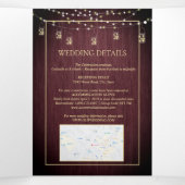 Rustige zonnebloem Bourgundy Wood Floral Wedding Drieluik Uitnodiging (Binnenkant midden)