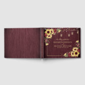 Rustige zonnebloem Bourgundy Wood Floral Wedding Gastenboek (Volledig)