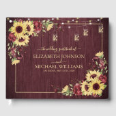 Rustige zonnebloem Bourgundy Wood Floral Wedding Gastenboek (Voorkant)