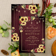 Rustige zonnebloem Bourgundy Wood Floral Wedding