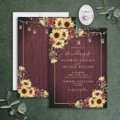 Rustige zonnebloem Bourgundy Wood Floral Wedding Kaart
