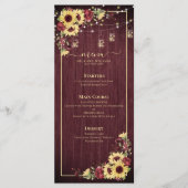 Rustige zonnebloem Bourgundy Wood Floral Wedding Menu (Voorkant)