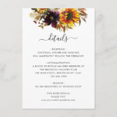 Rustige zonnebloem Burgundy Floral Wedding Details Informatiekaartje (Voorkant)