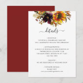 Rustige zonnebloem Burgundy Floral Wedding Details Informatiekaartje (Voorkant / Achterkant)