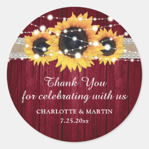 Rustige zonnebloem Burgundy Red Wedding Stickers