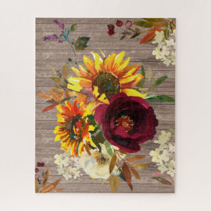 Rustige Zonnebloem Burgundy Red White Floral Legpuzzel