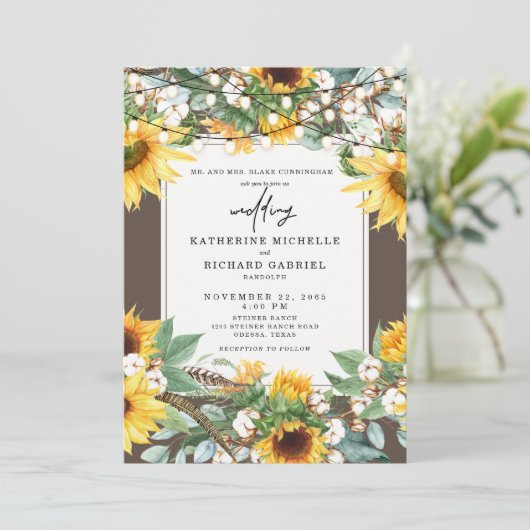 Rustige zonnebloem Burst String Lights-ouders Kaart (Staand voorkant)