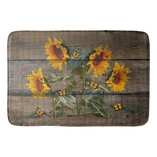 Rustige zonnebloem Butterflies Barn Board Badmat (Voorkant)