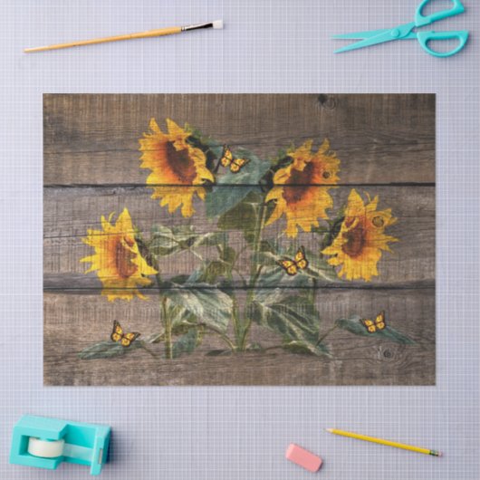 Rustige zonnebloem Butterflies Barn Board Tissuepapier (Craft)