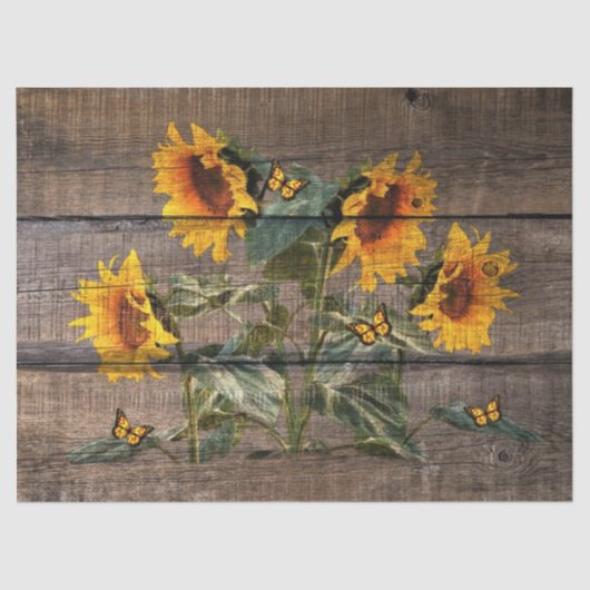 Rustige zonnebloem Butterflies Barn Board Tissuepapier (Voorkant)