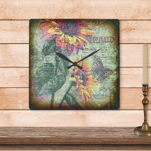 Rustige Zonnebloem Butterfly Bold Ephemera Vierkante Klok