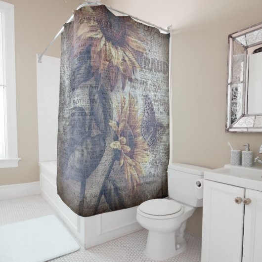 Rustige zonnebloem Butterfly Ephemera Douchegordijn (In situ)