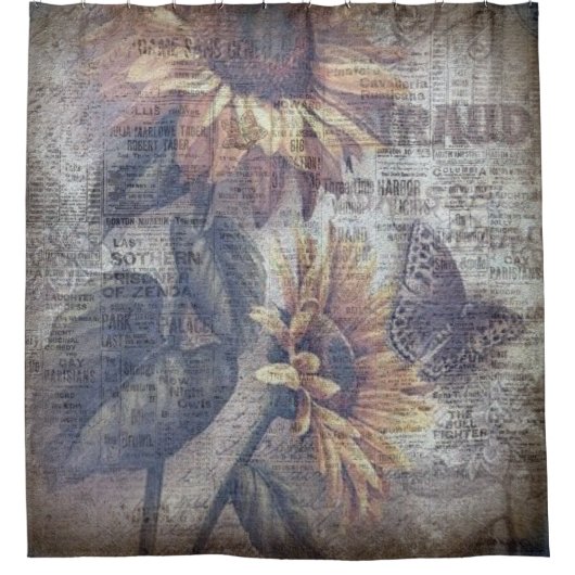 Rustige zonnebloem Butterfly Ephemera Douchegordijn (Voorkant)