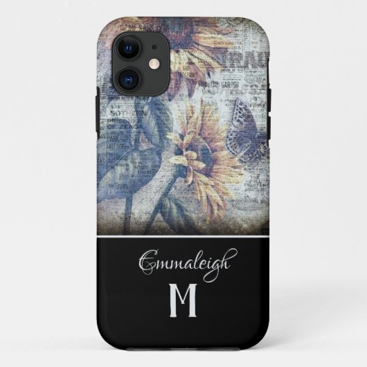 Rustige zonnebloem Butterfly Ephemeral Monogram Case-Mate iPhone Case (Achterkant)
