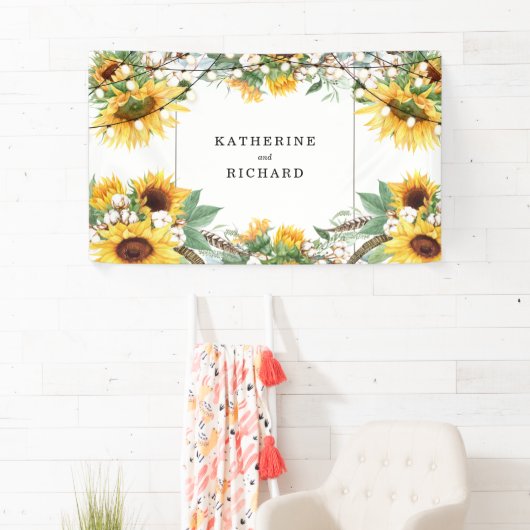 Rustige Zonnebloem Colorful String Lights Wedding Spandoek (Insitu)