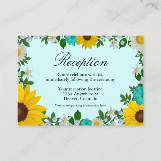 Rustige zonnebloem Daisy Floral Reception Informatiekaartje (Voorkant)