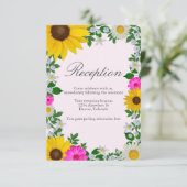 Rustige zonnebloem Daisy Floral Wedding Reception Informatiekaartje (Staand voorkant)