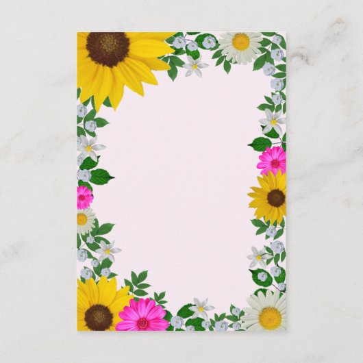 Rustige zonnebloem Daisy Floral Wedding Reception Informatiekaartje (Achterkant)