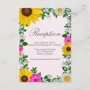 Rustige zonnebloem Daisy Floral Wedding Reception Informatiekaartje
