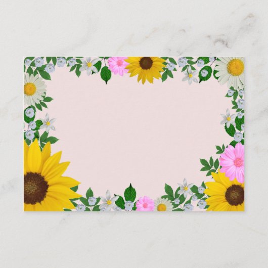 Rustige zonnebloem Daisy Floral Wedding Reception Informatiekaartje (Achterkant)