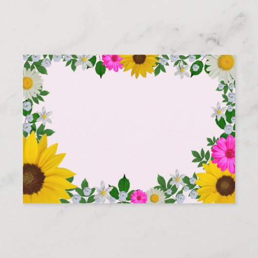Rustige zonnebloem Daisy Floral Wedding Reception Informatiekaartje (Achterkant)