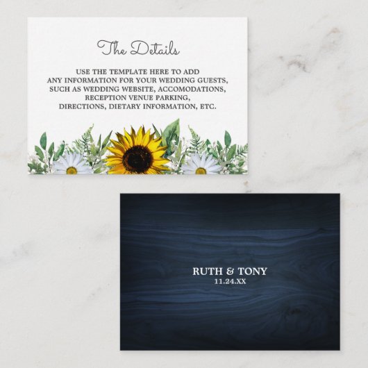 Rustige zonnebloem|Daisy Wedding Enclosure Card Informatiekaartje (Voorkant / Achterkant)